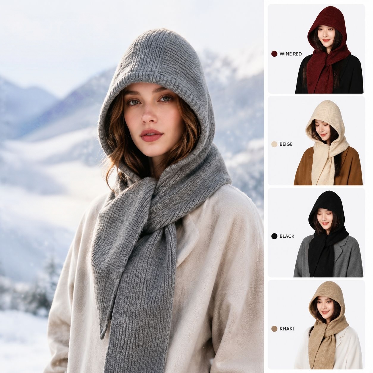 Winter Cycling Commute - وشاح رأس محبوك مع غطاء للرقبة