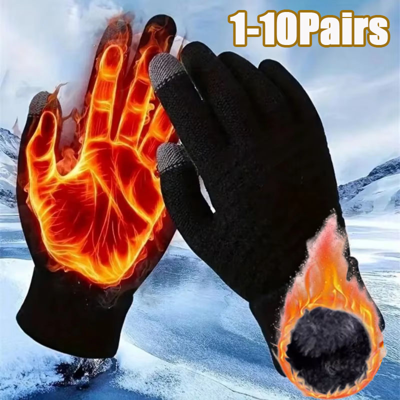 Winter Cycling Commute - 1-10 أزواج من القفازات السميكة المحبوكة